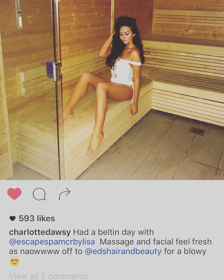 Instagram Post by Charlotte Dawson to Escape Spa Manchester